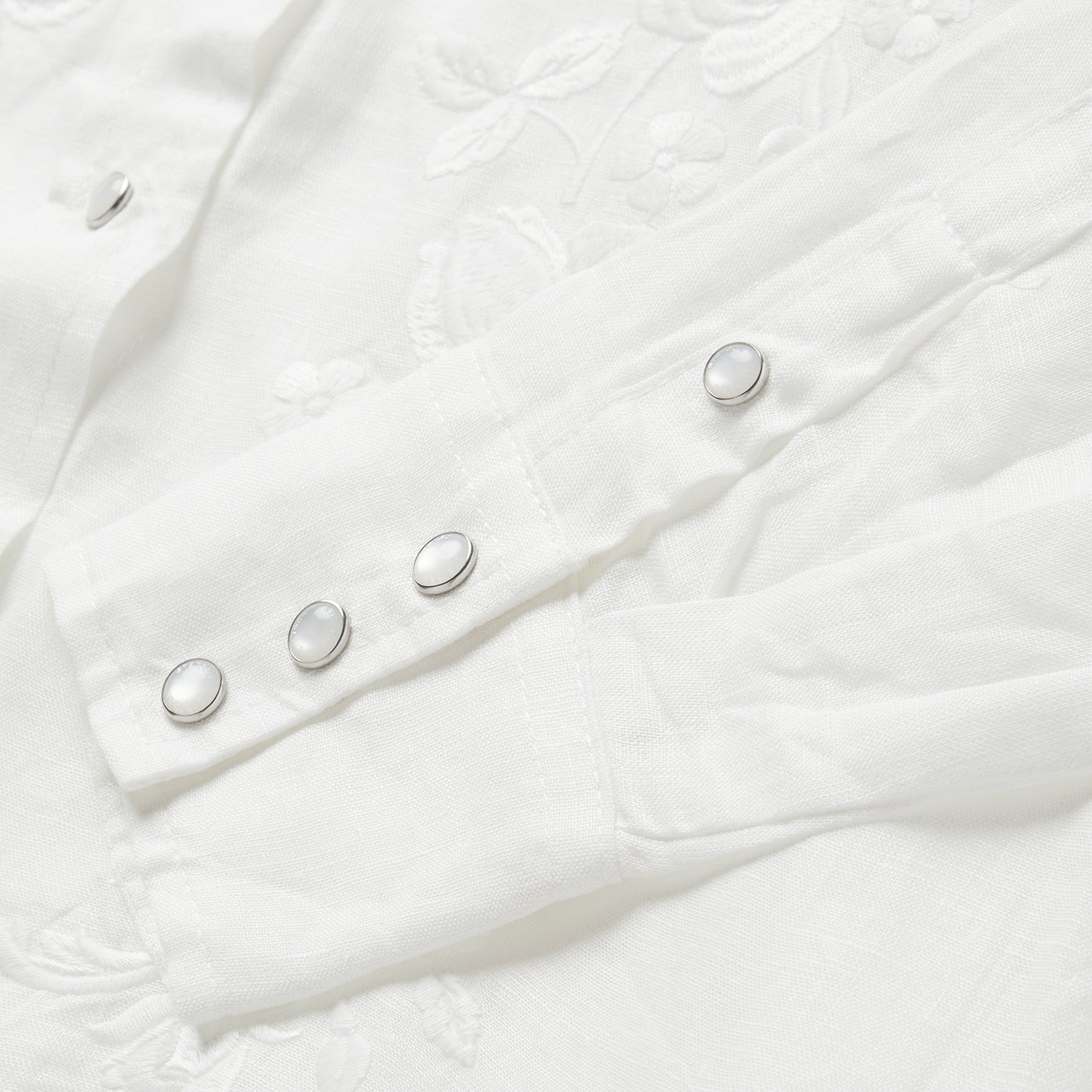 Floral Embroidered White Linen Shirt White | Stetson Women