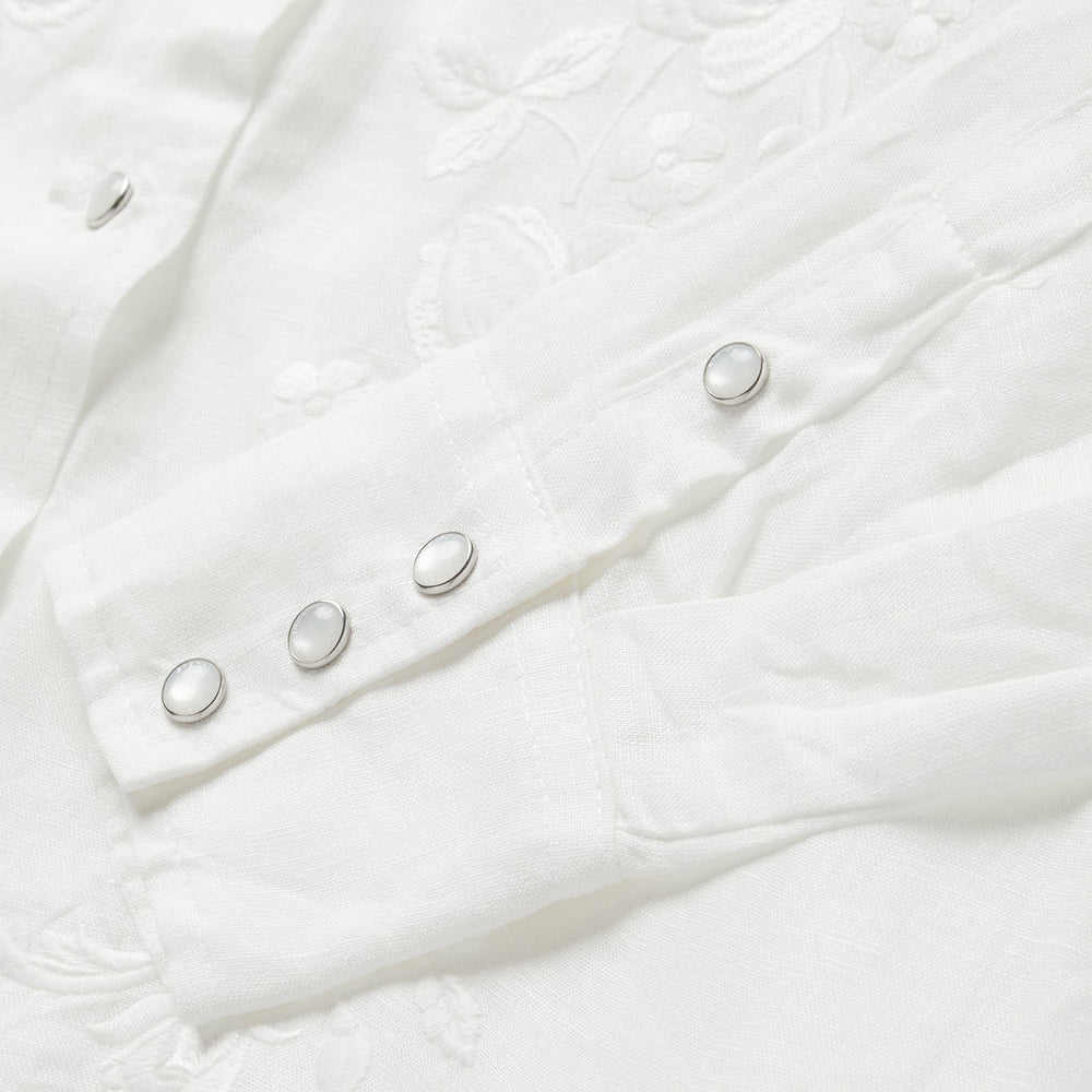 Floral Embroidered White Linen Shirt White | Stetson Women