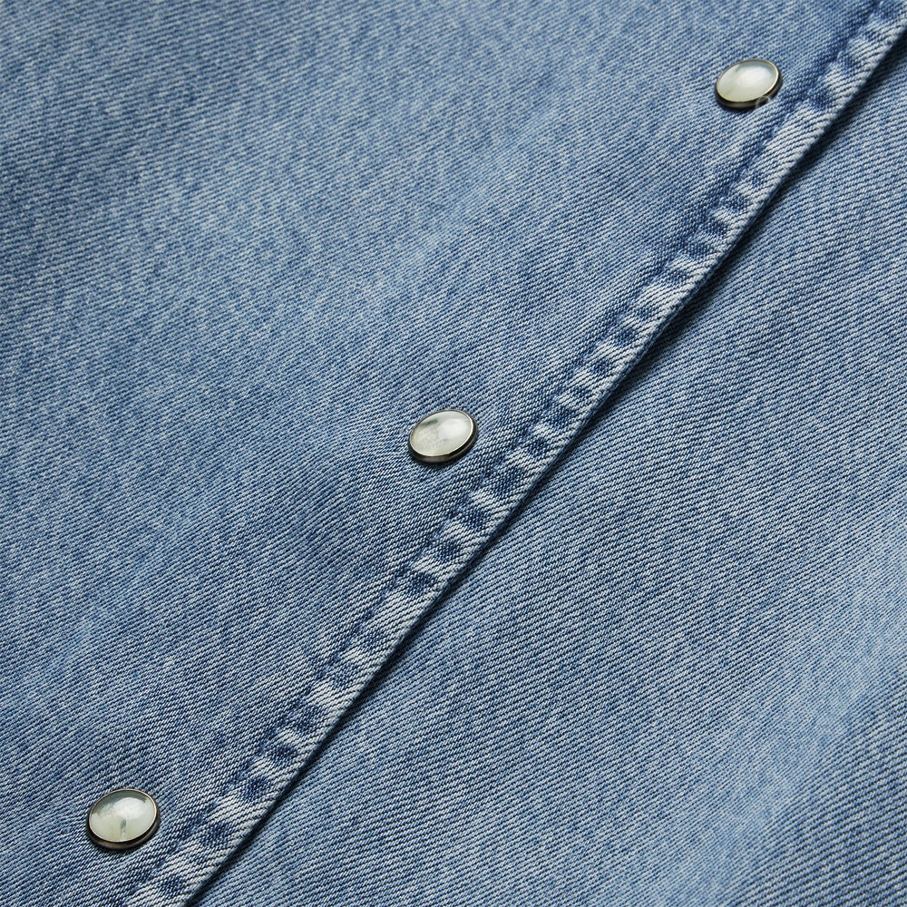 Denim Snap Front Blouse Blue | Stetson Women
