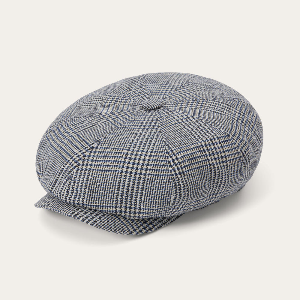 Glen Check Silk/Cotton 8-Panel Cap Blue Check | Stetson Hats