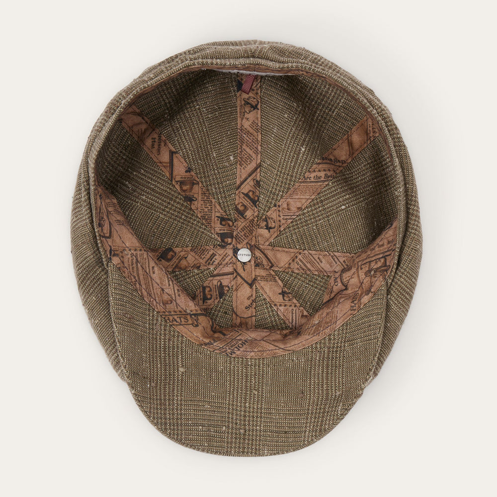 Glen Check Linen/Silk Hatteras Cap Olive Check | Stetson Hats