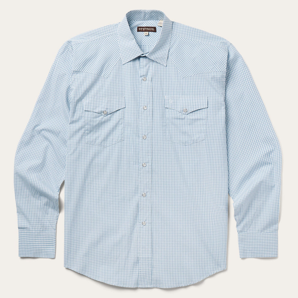 Two Stripe Check Western Shirt Blue | Stetson Men