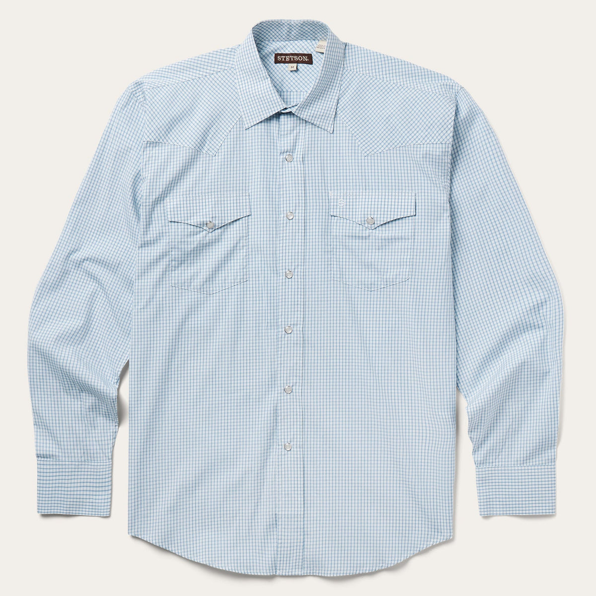 Two Stripe Check Western Shirt Blue | Stetson Men