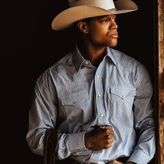 Two Stripe Check Western Shirt Blue | Stetson Men
