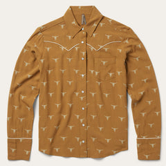Mojave Longhorn Print Snap Western Shirt Brown | Stetson Women