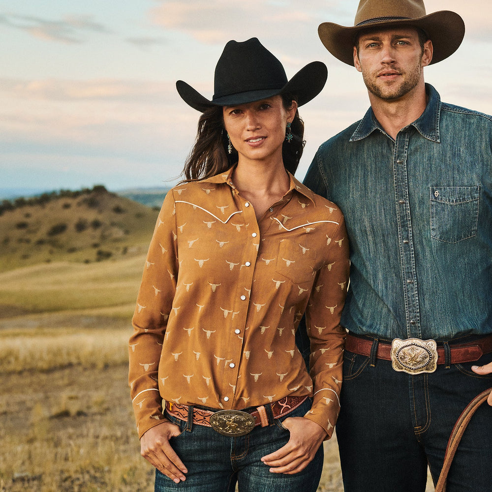 Mojave Longhorn Print Snap Western Shirt Brown | Stetson Women