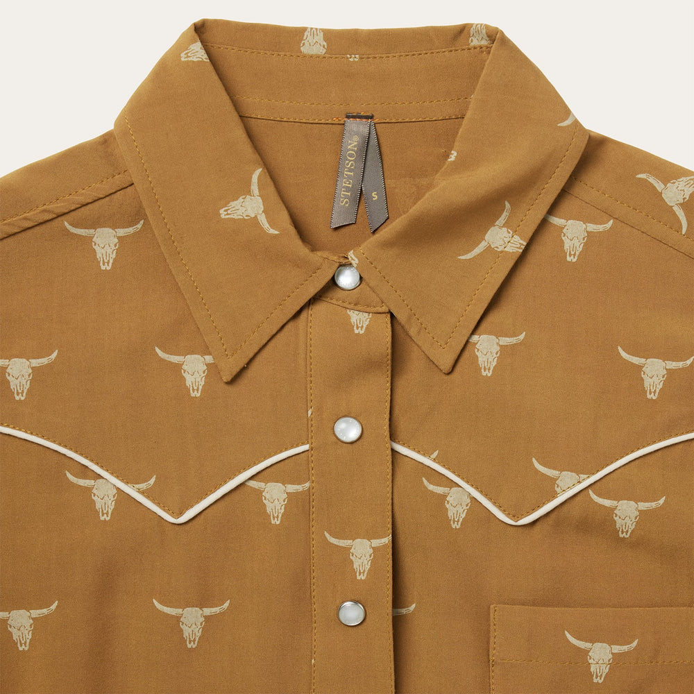 Mojave Longhorn Print Snap Western Shirt Brown | Stetson Women