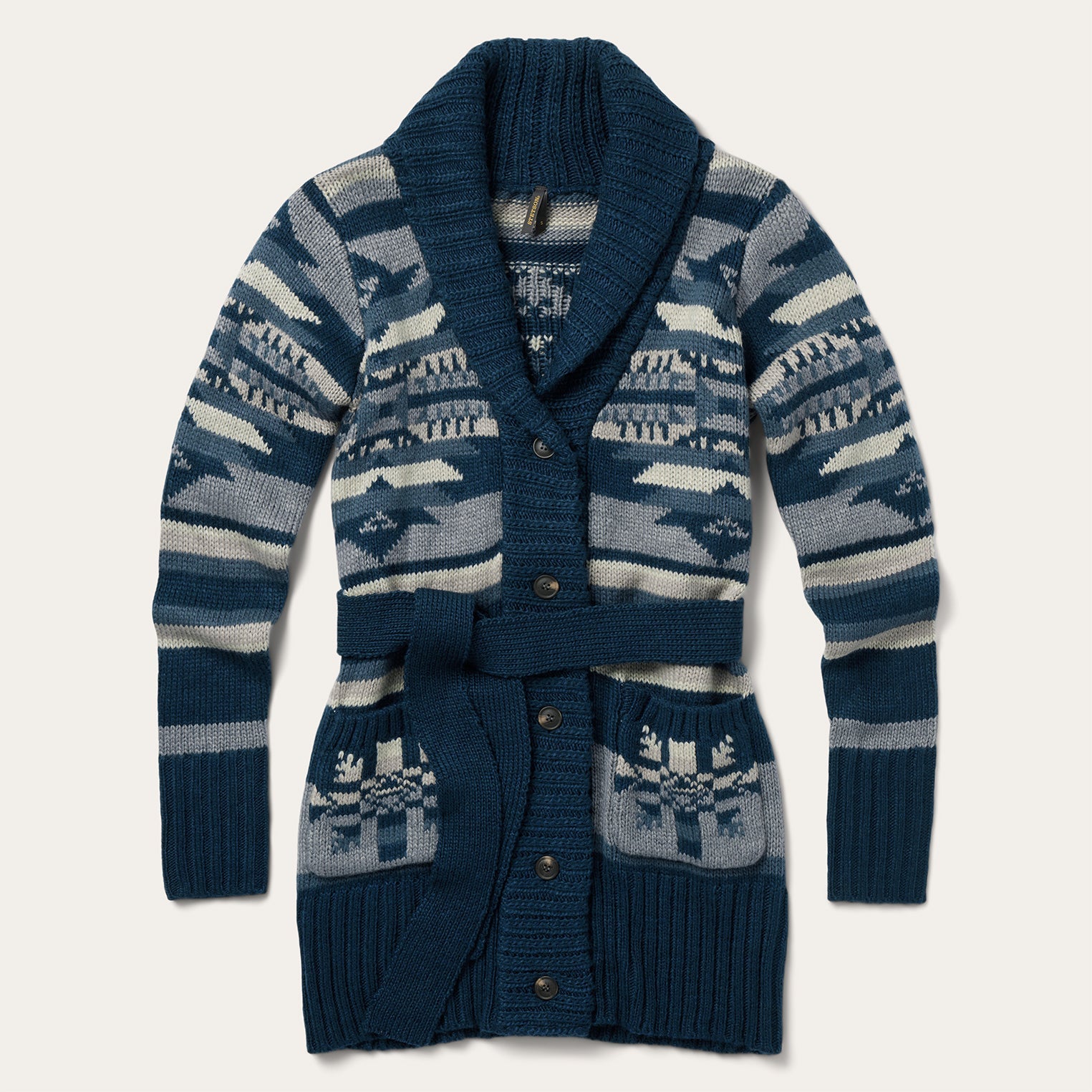Indigo Aztec Belted Cardigan Blue | Stetson Women