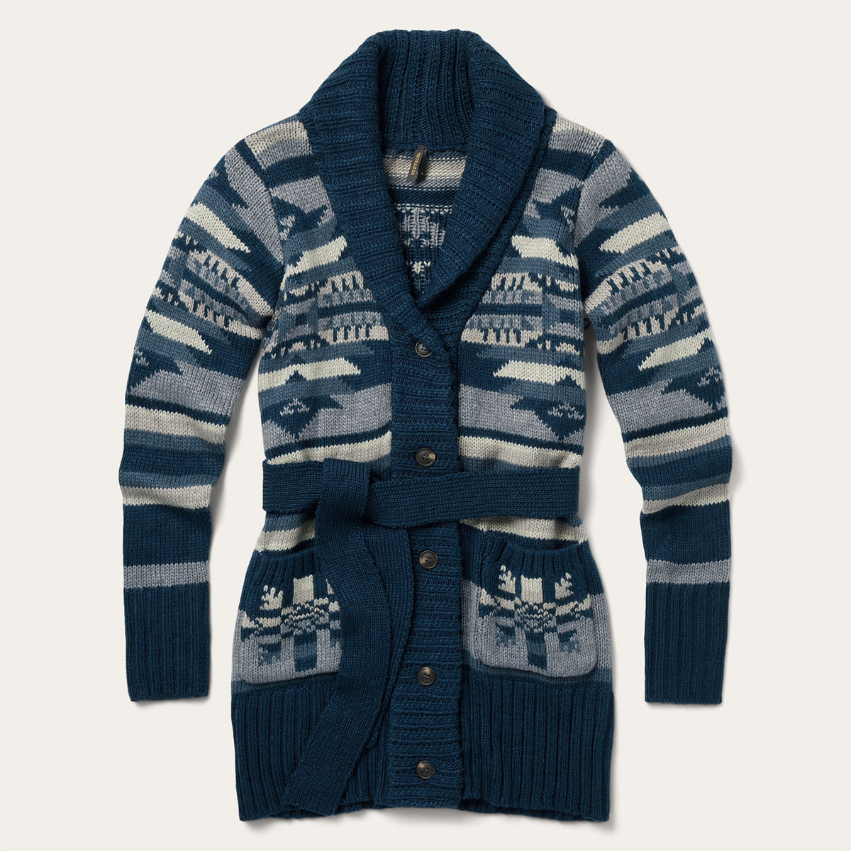 Indigo Aztec Belted Cardigan Blue | Stetson Women