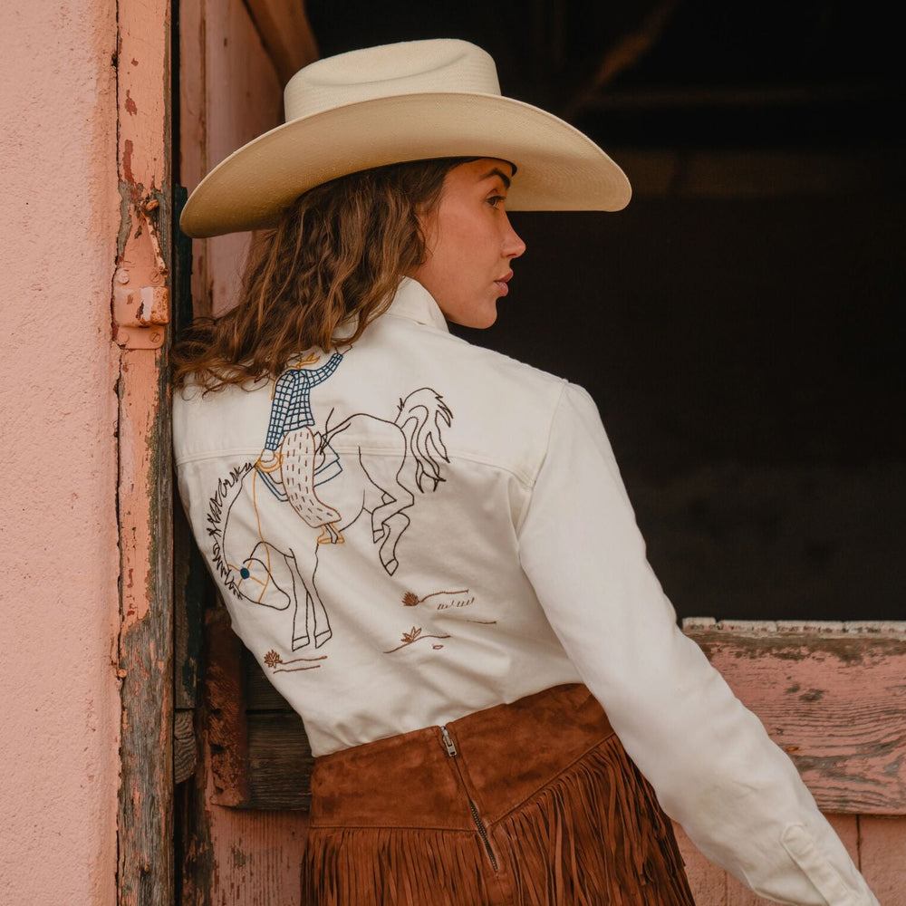 Western Embroidered Denim Shirt White | Stetson Women