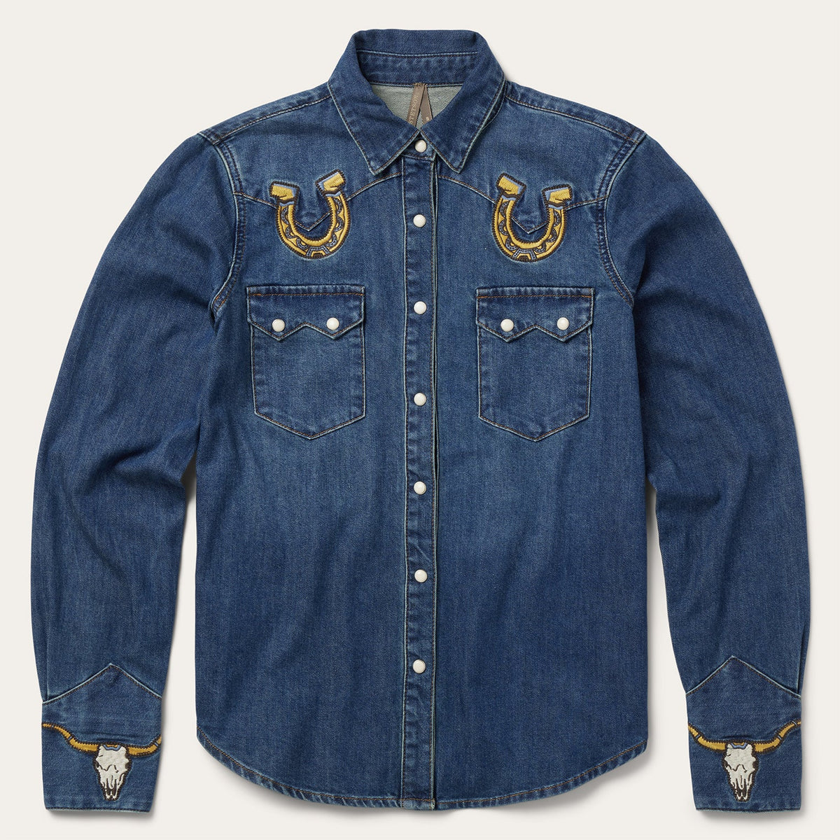 Embroidered Dark Denim Western Shirt Blue | Stetson Women