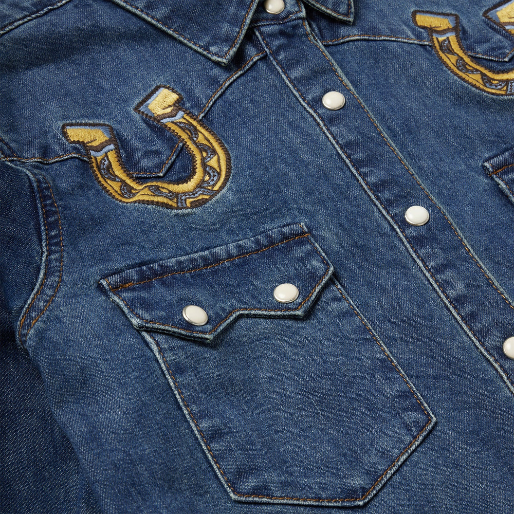Embroidered Dark Denim Western Shirt Blue | Stetson Women