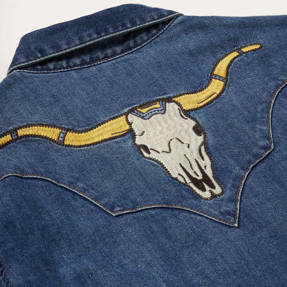 Embroidered Dark Denim Western Shirt Blue | Stetson Women