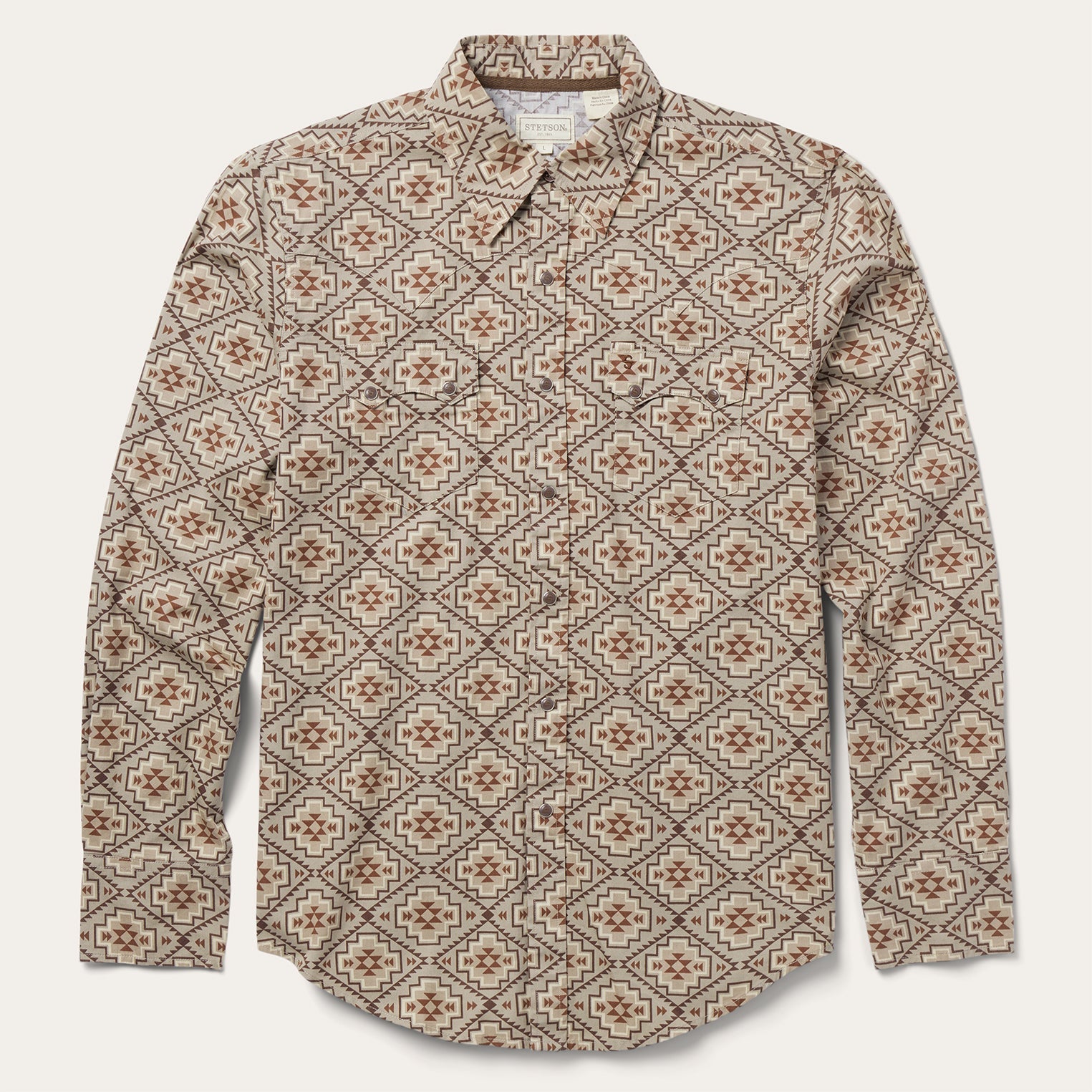 Brown Aztec Poplin Western Shirt Brown | Stetson Men