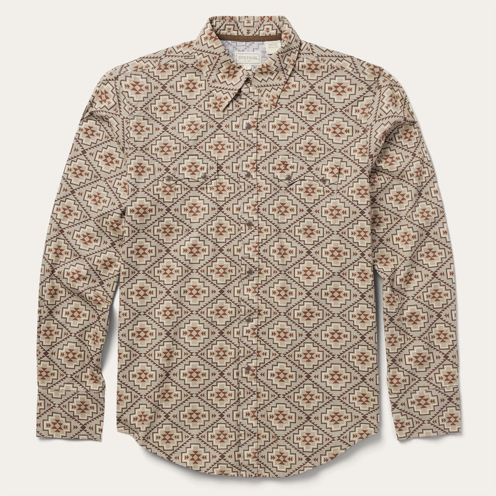 Brown Aztec Poplin Western Shirt Brown | Stetson Men