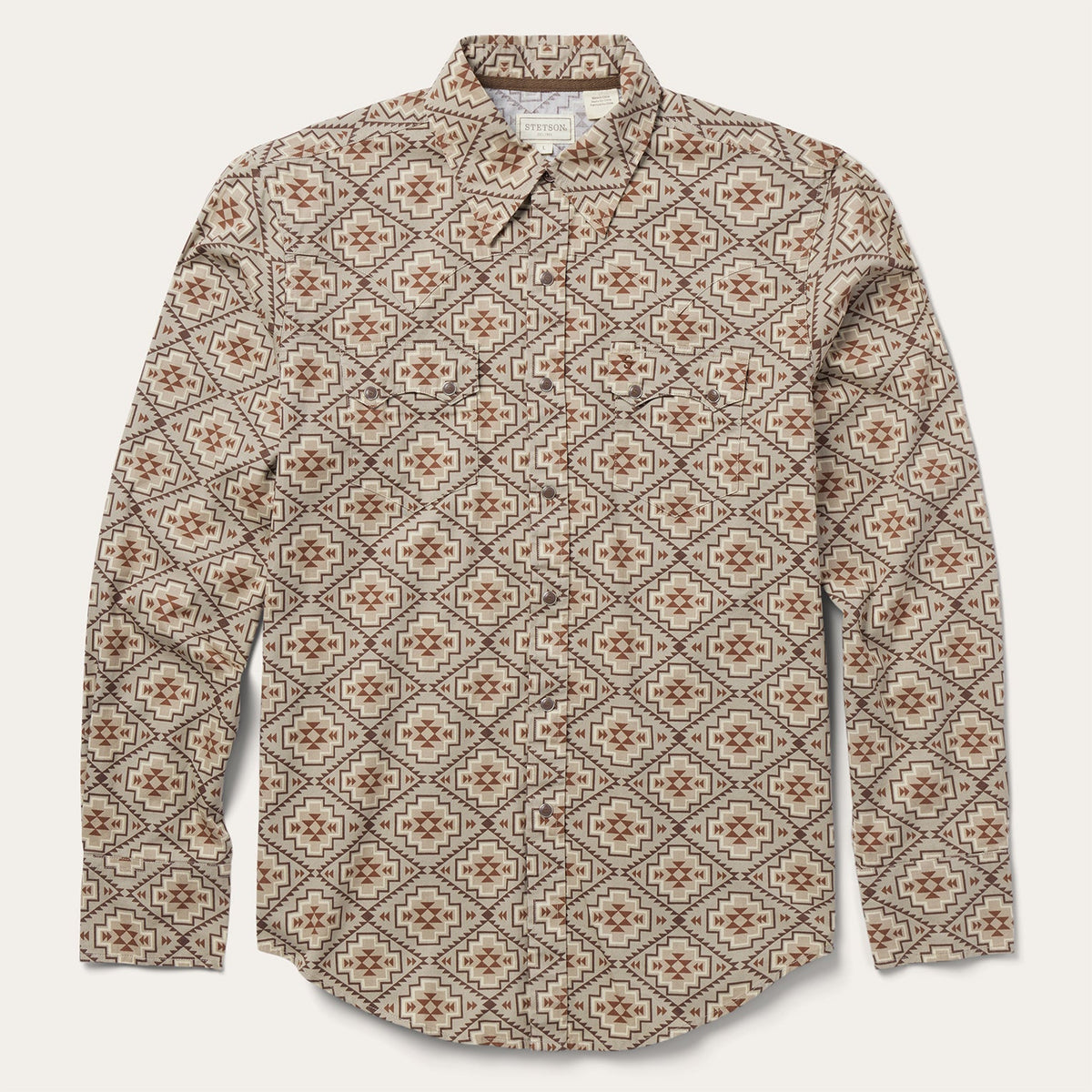 Brown Aztec Poplin Western Shirt Brown | Stetson Men