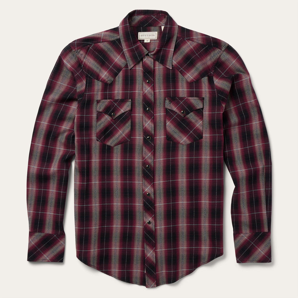 Red Marl Plaid Western Shirt Red | Stetson Men