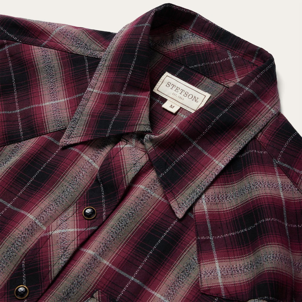 Red Marl Plaid Western Shirt Red | Stetson Men