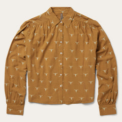 Mojave Longhorn Print Poet Blouse Brown | Stetson Women