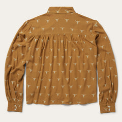 Mojave Longhorn Print Poet Blouse Brown | Stetson Women