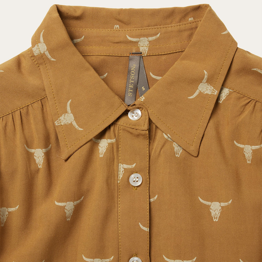 Mojave Longhorn Print Poet Blouse Brown | Stetson Women