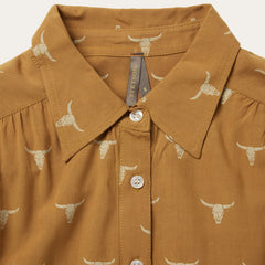 Mojave Longhorn Print Poet Blouse Brown | Stetson Women