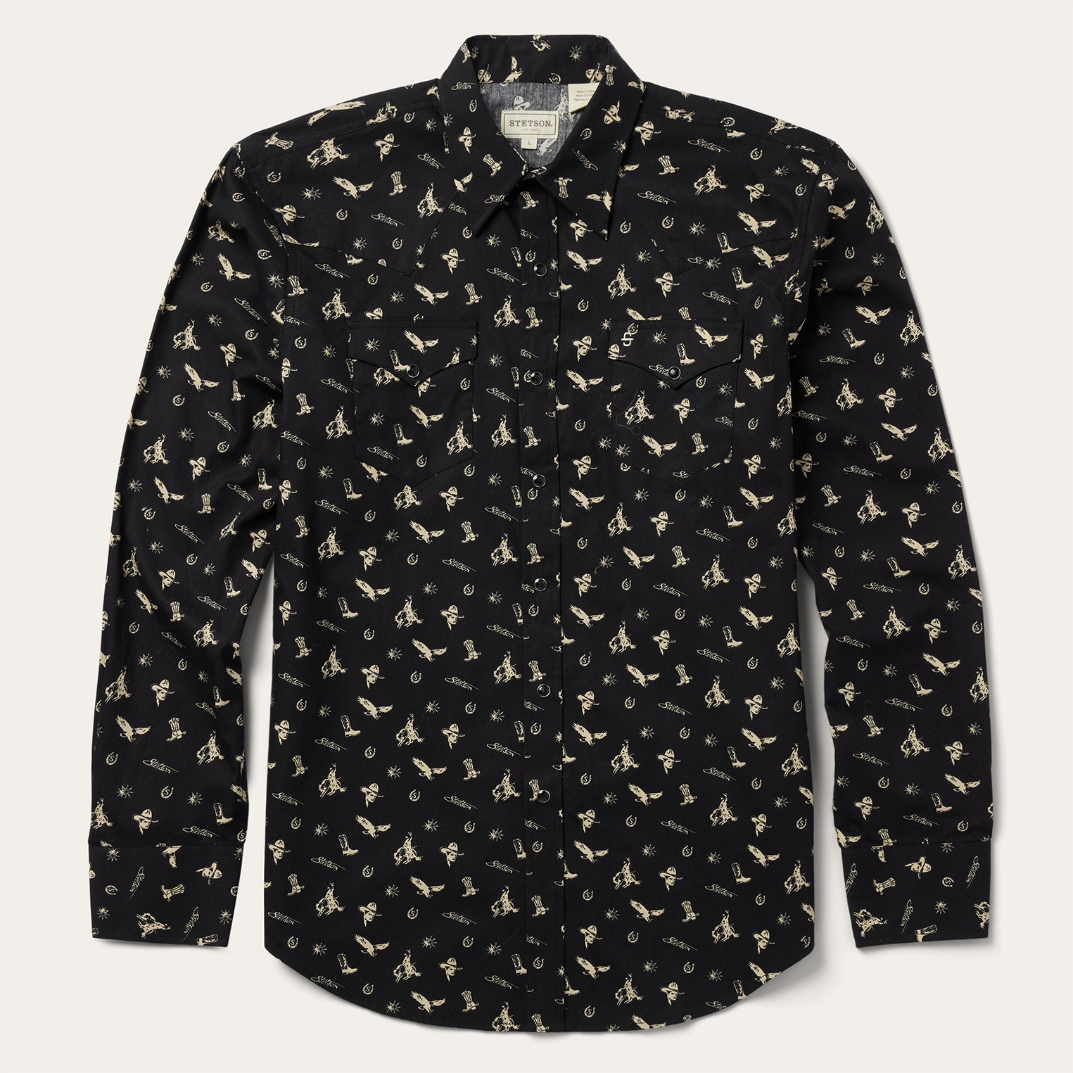 Conversation Print Western Shirt Black | Stetson Men