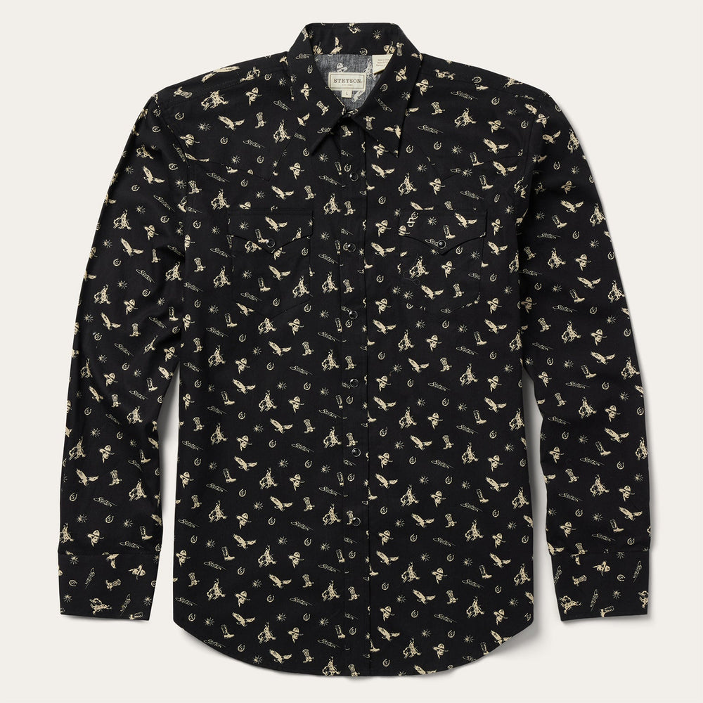 Conversation Print Western Shirt Black | Stetson Men