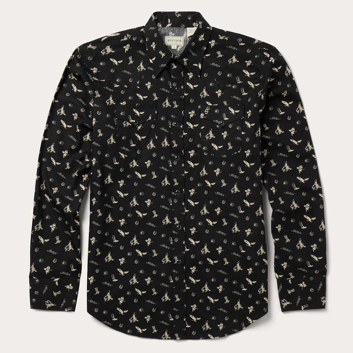 Conversation Print Western Shirt Black | Stetson Men