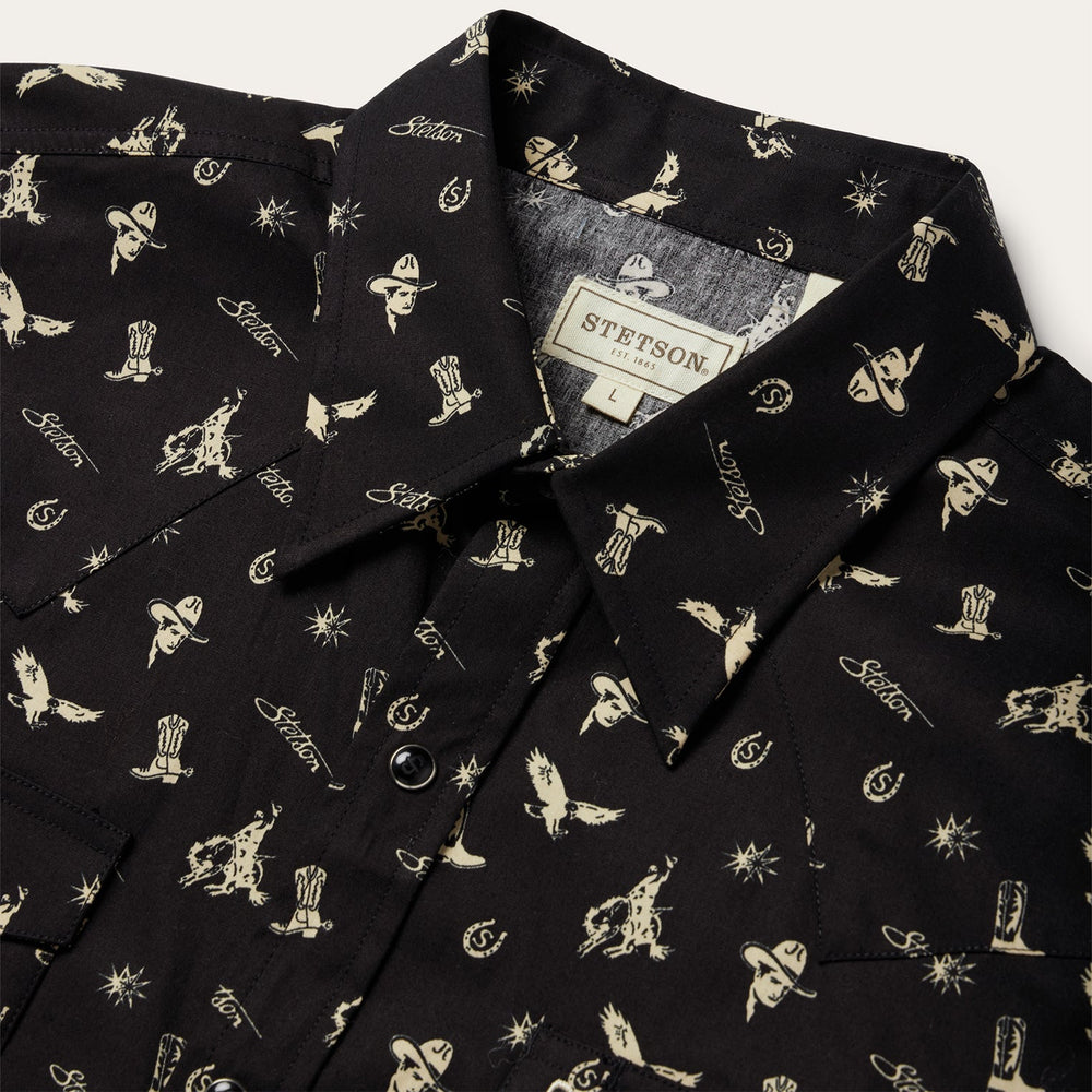 Conversation Print Western Shirt Black | Stetson Men