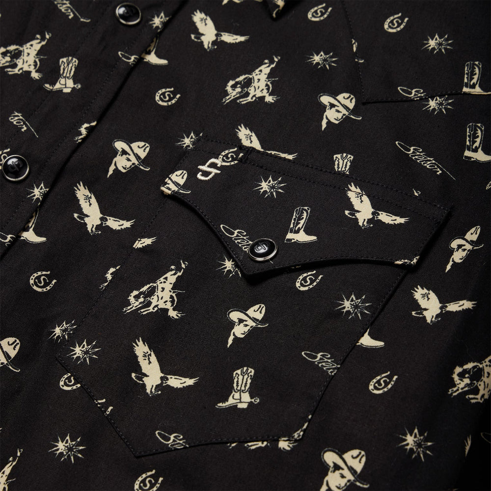 Conversation Print Western Shirt Black | Stetson Men