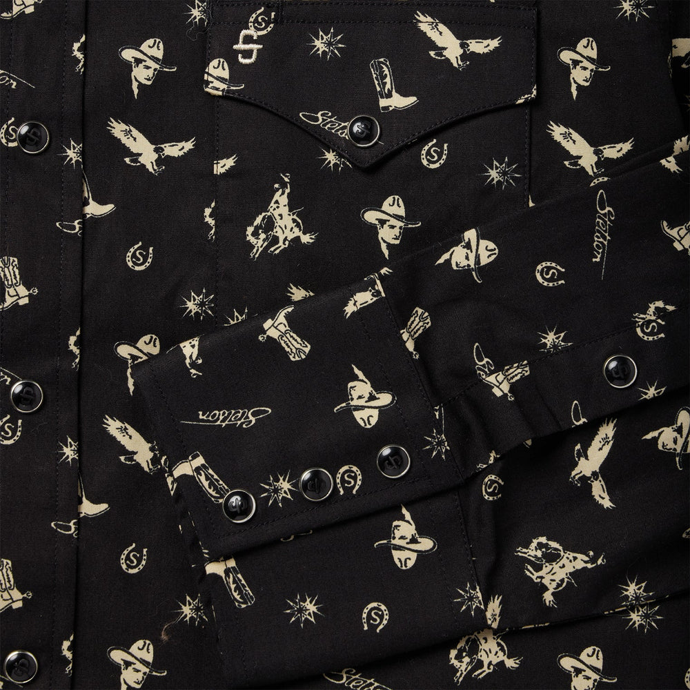 Conversation Print Western Shirt Black | Stetson Men