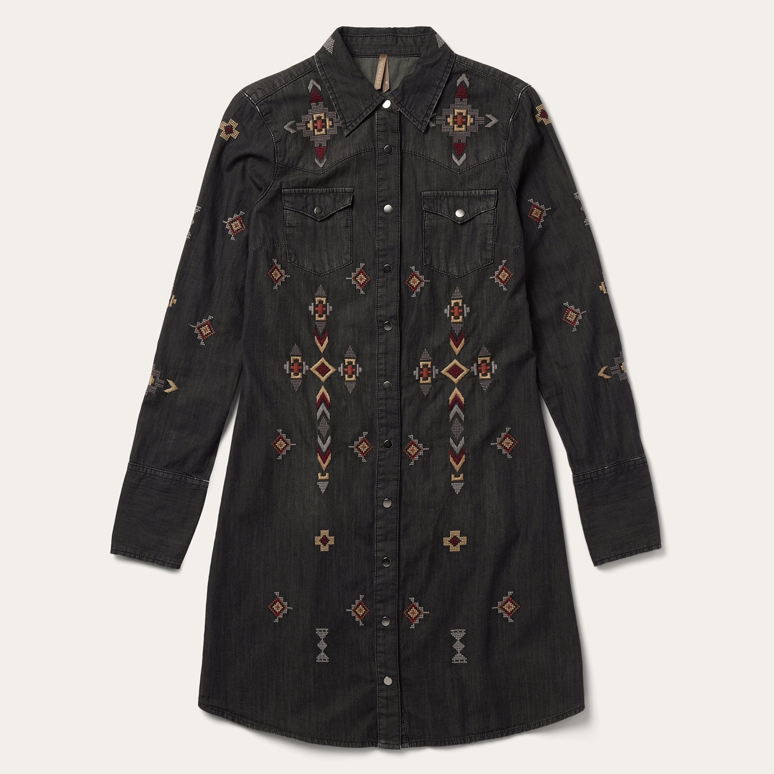 Embroidered Black Denim Shirt Dress Black | Stetson Women