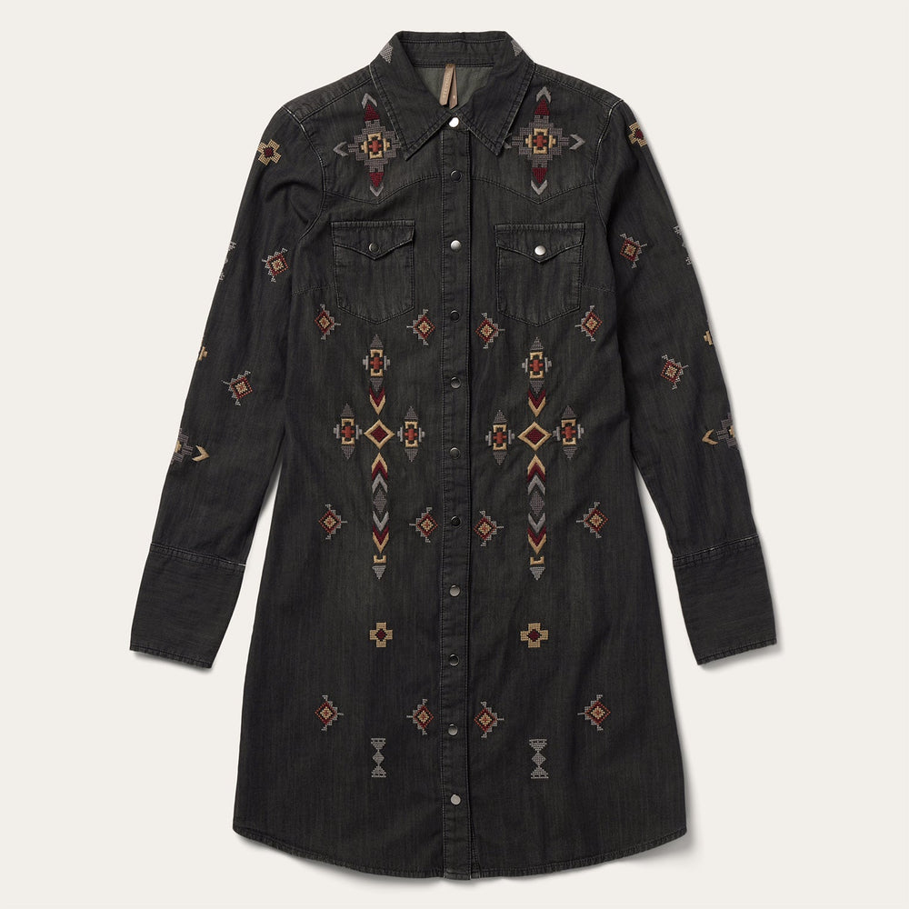 Embroidered Black Denim Shirt Dress Black | Stetson Women