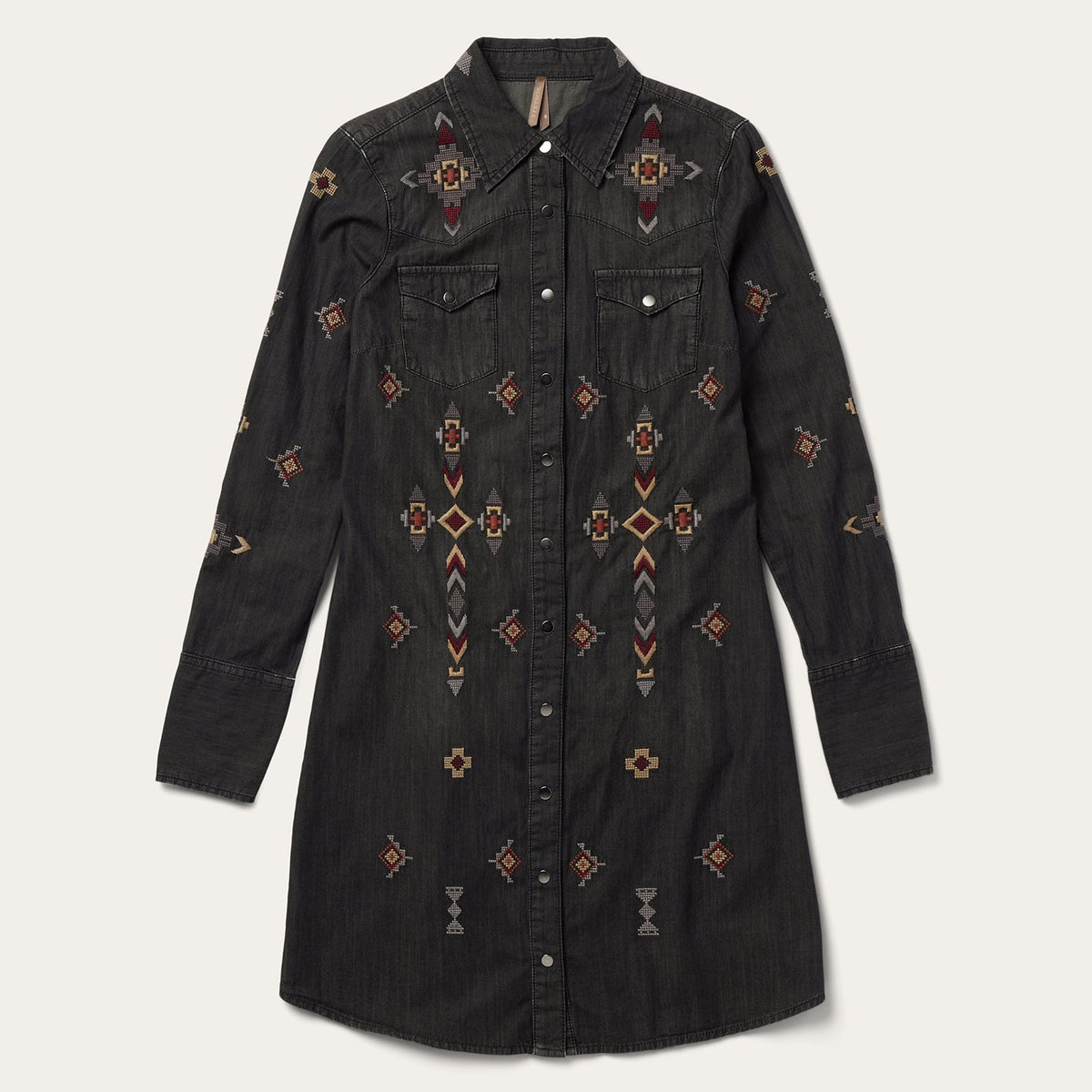 Embroidered Black Denim Shirt Dress Black | Stetson Women