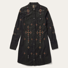 Embroidered Black Denim Shirt Dress Black | Stetson Women