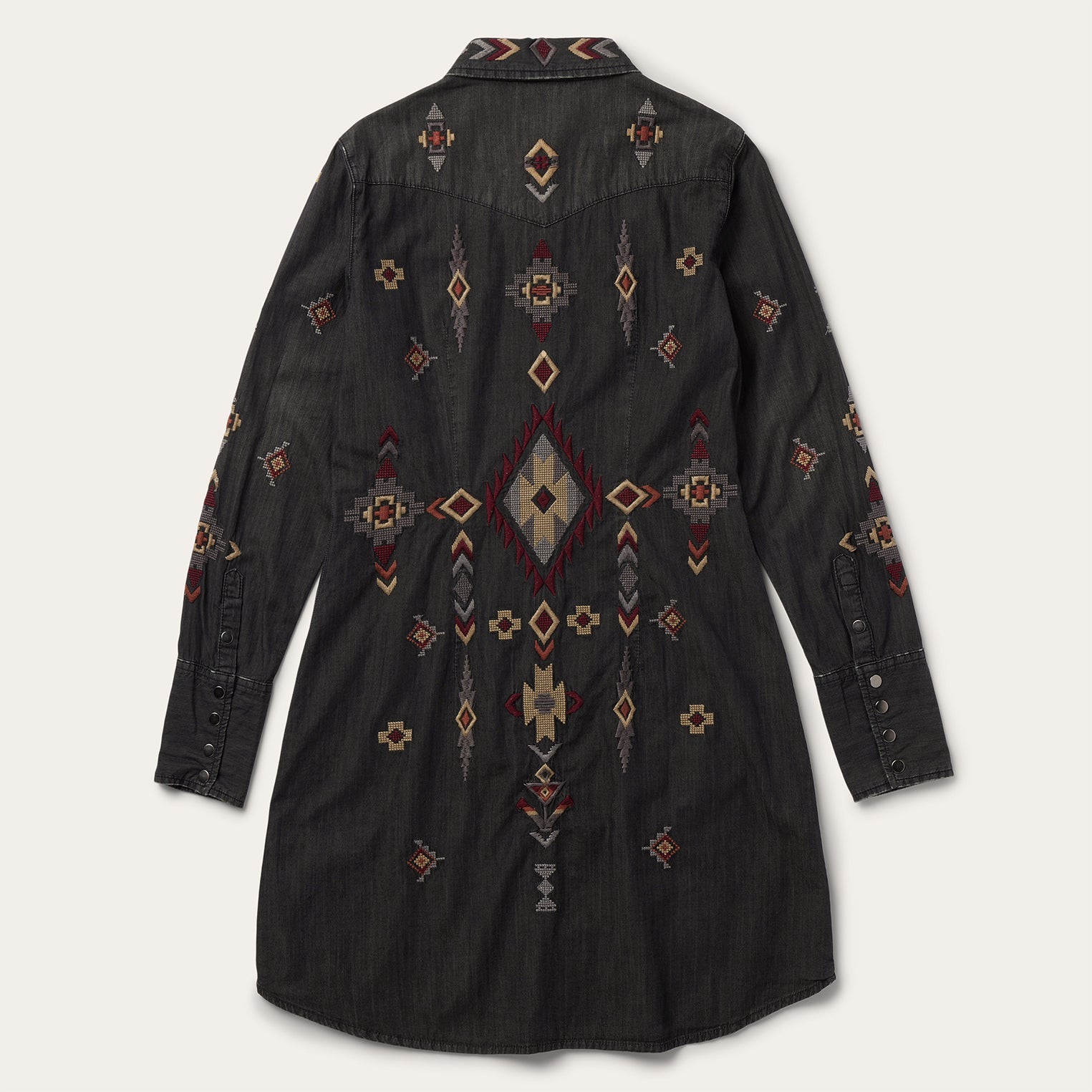 Embroidered Black Denim Shirt Dress Black | Stetson Women