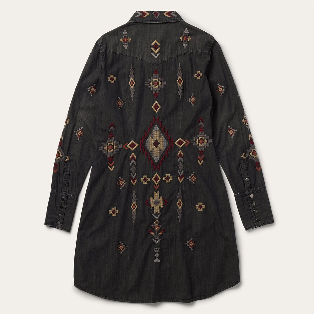 Embroidered Black Denim Shirt Dress Black | Stetson Women