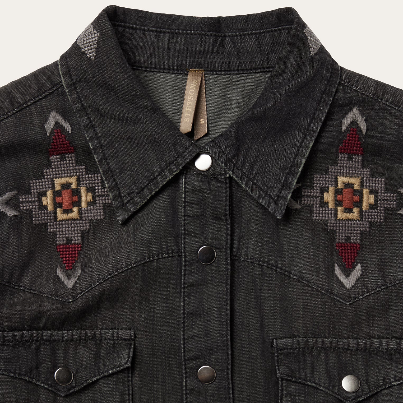 Embroidered Black Denim Shirt Dress Black | Stetson Women
