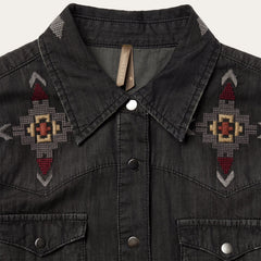 Embroidered Black Denim Shirt Dress Black | Stetson Women