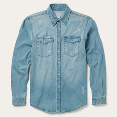 Distressed Denim Western Shirt Blue | Stetson Men
