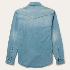Distressed Denim Western Shirt Blue | Stetson Men
