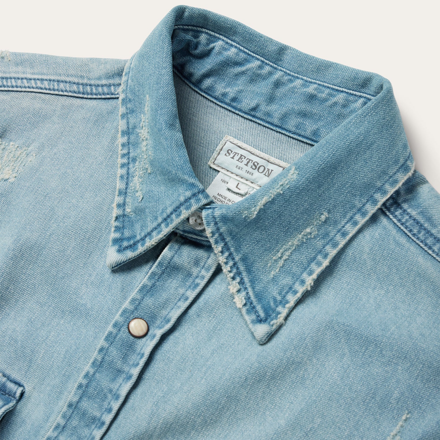 Distressed Denim Western Shirt Blue | Stetson Men