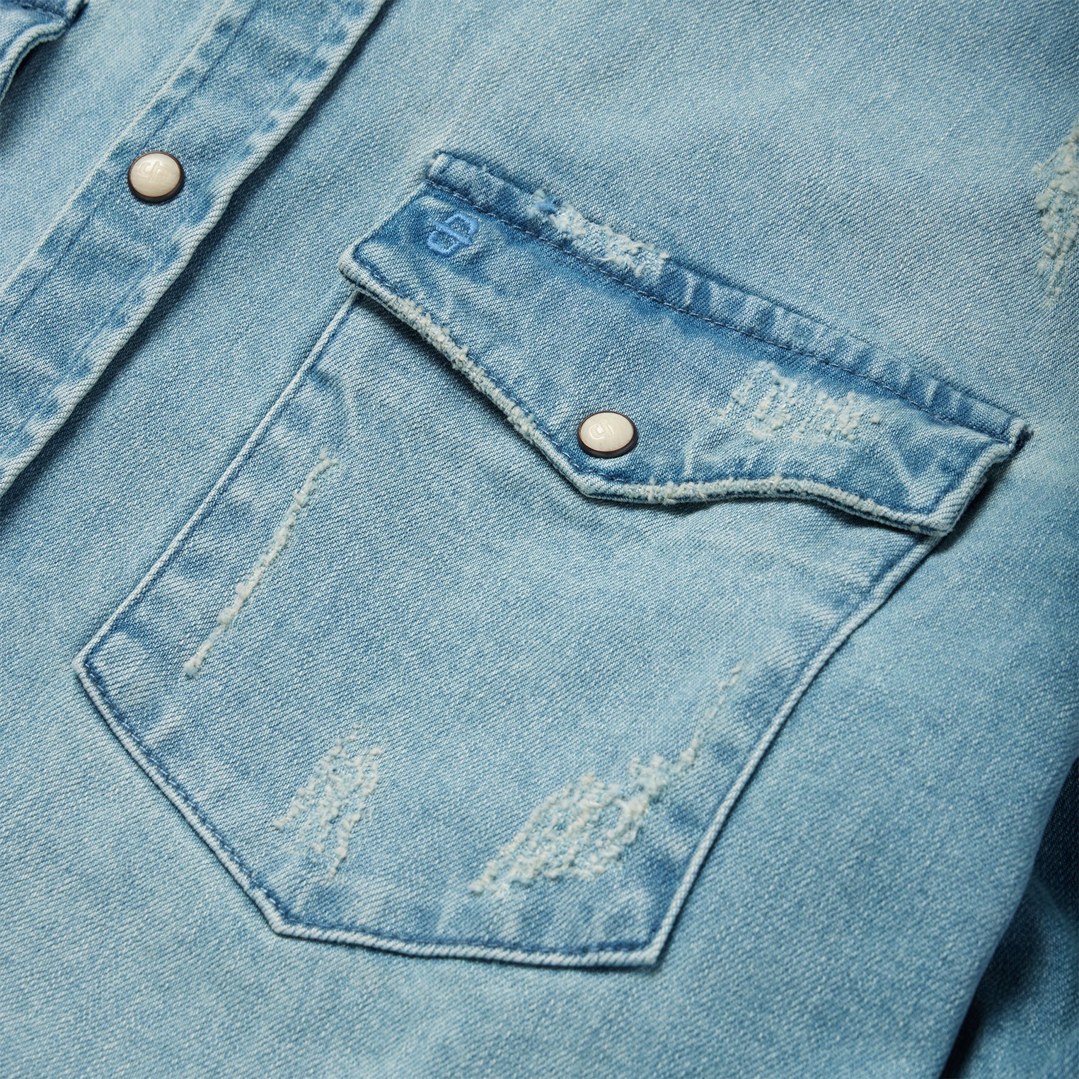 Distressed Denim Western Shirt Blue | Stetson Men