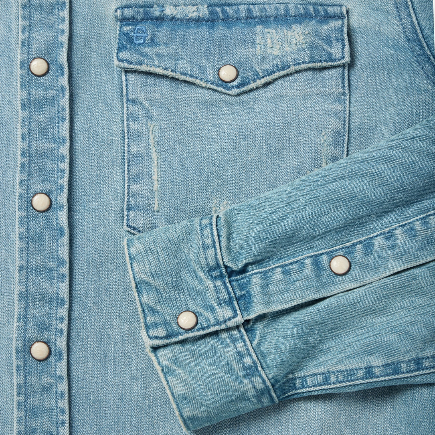 Distressed Denim Western Shirt Blue | Stetson Men