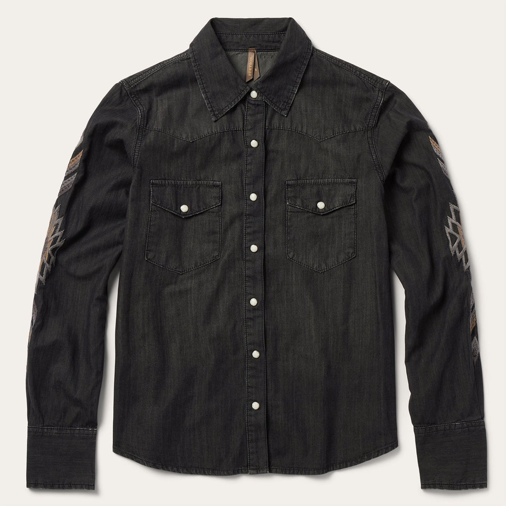 Embroidered Black Denim Shirt Black | Stetson Women