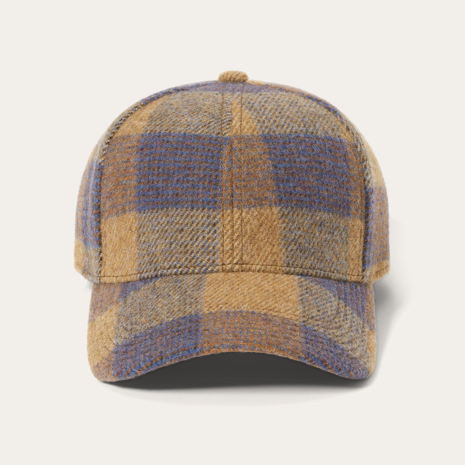 Wool Check Baseball Cap Cognac/Sand/Blue | Stetson Hats