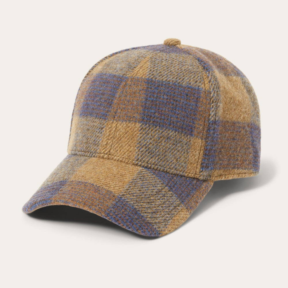 Wool Check Baseball Cap Cognac/Sand/Blue | Stetson Hats