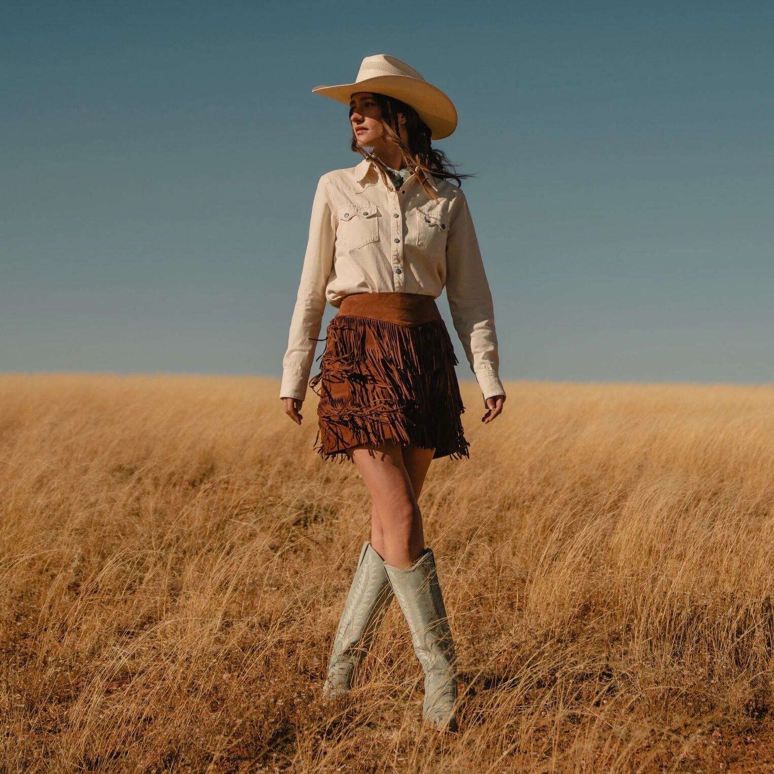 Lamb Suede Fringe Mini Skirt Brown | Stetson Women