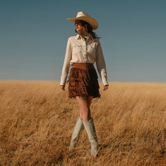 Lamb Suede Fringe Mini Skirt Brown | Stetson Women